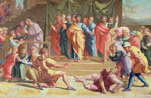 ラファエル（1483-1520）1740（羊皮紙のグラファイトのボディカラー）による絵画の後のアナニアの死 作： Joseph Goupy